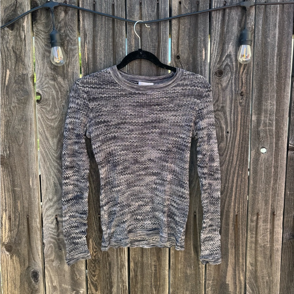Minnie Rose Cotton blue and white chevron knit long sleeve scoop neck sweater Sm